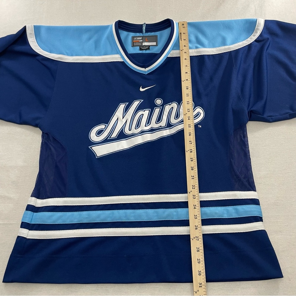 VINTAGE NIKE CENTER SWOOSH MAINE BLACK BEARS STITCHED HOCKEY JERSEY NCAA SIZE L - Picture 11 of 12